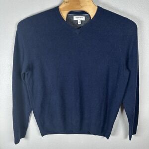 Nordstrom Shop 100% Cashmere V-Neck Sweater Mens Size XL Navy Blue Pullover